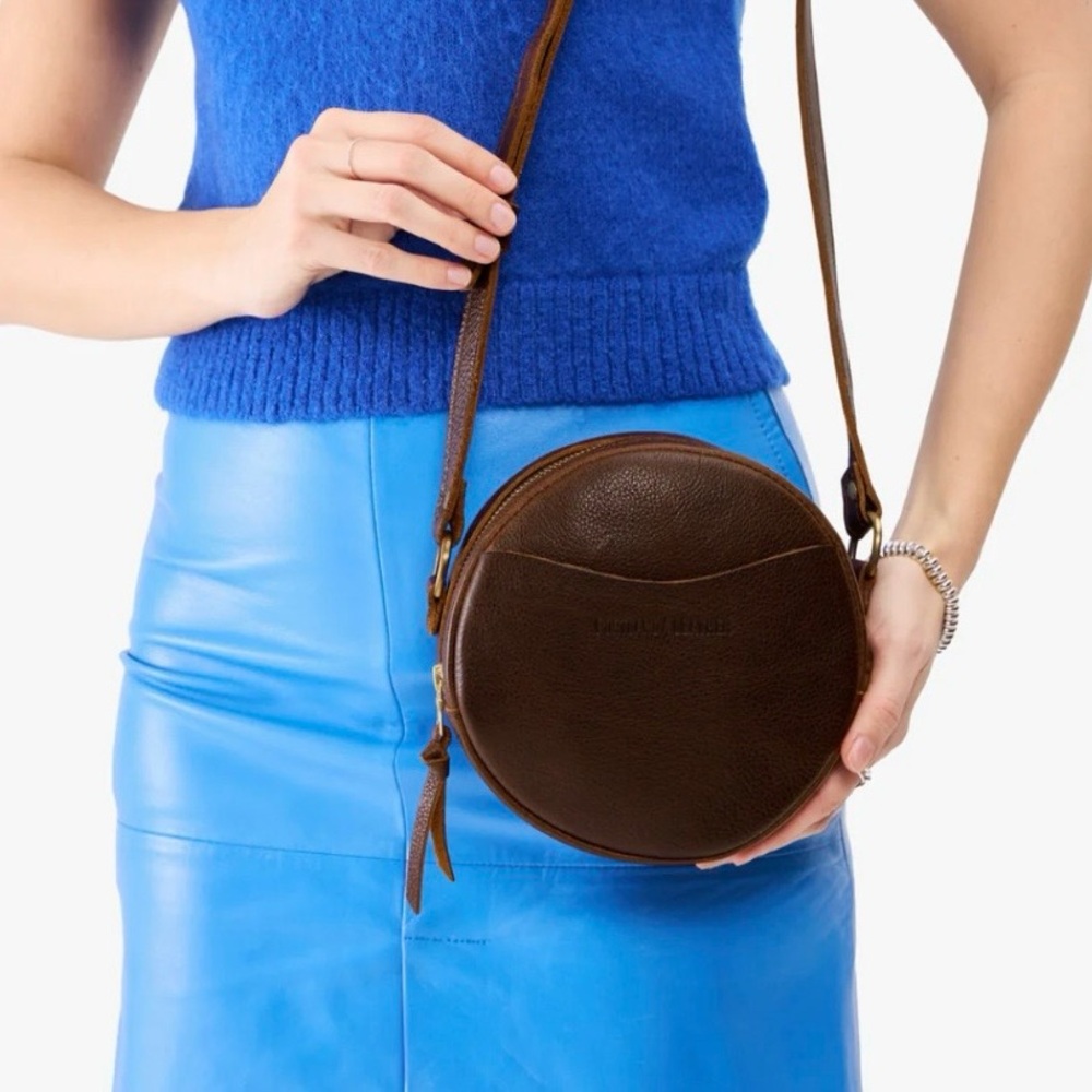 Portland Leather Dark Brown cold brew Textured Leather circular bag🌲